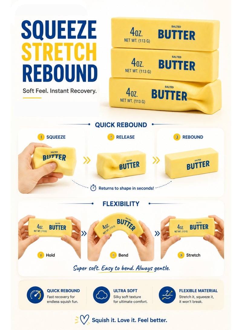 Eworld Butter Stick Squishy Toy - Soft Slow Rising Stress Relief Squeeze Fidget Toy Pocket Size Sensory Toy Available in Pack of 1 & 3 - Image 5