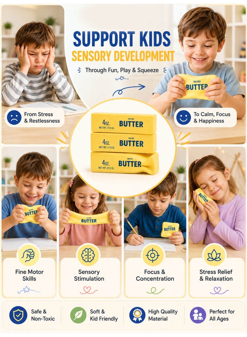 Eworld Butter Stick Squishy Toy - Soft Slow Rising Stress Relief Squeeze Fidget Toy Pocket Size Sensory Toy Available in Pack of 1 & 3 - Image 3