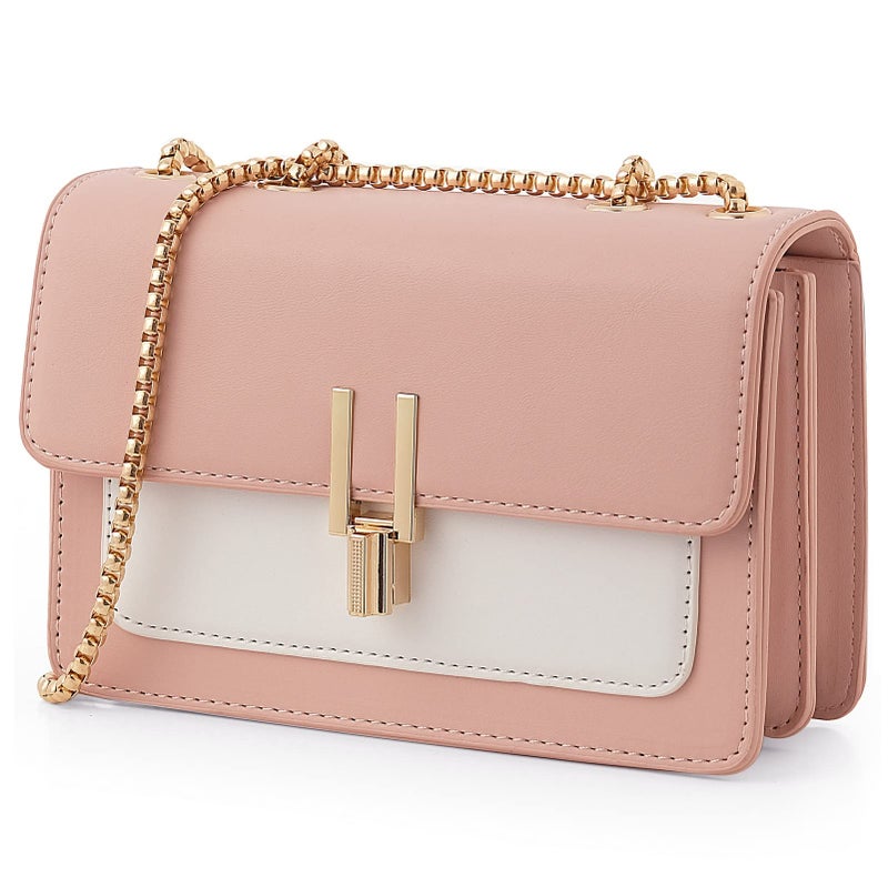 Crossbody Bags Cute Faux Leather Trendy Cross Body Purses for Women Small ColorBlock Designer Handbags Ladies Satchel Chain Strap Shoulder Bag Pink White
