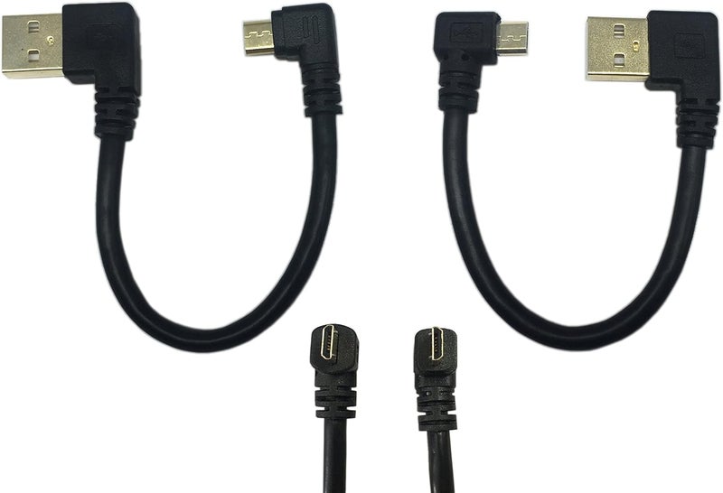 CERRXIAN 15cm 6inch Micro USB Short Cable Combo Gold Plated Left  Right Angle Micro USB 5 Pin Male to USB 20 Type A Left Angle Male Data Sync and Charge Cable 2Pack - Image 1
