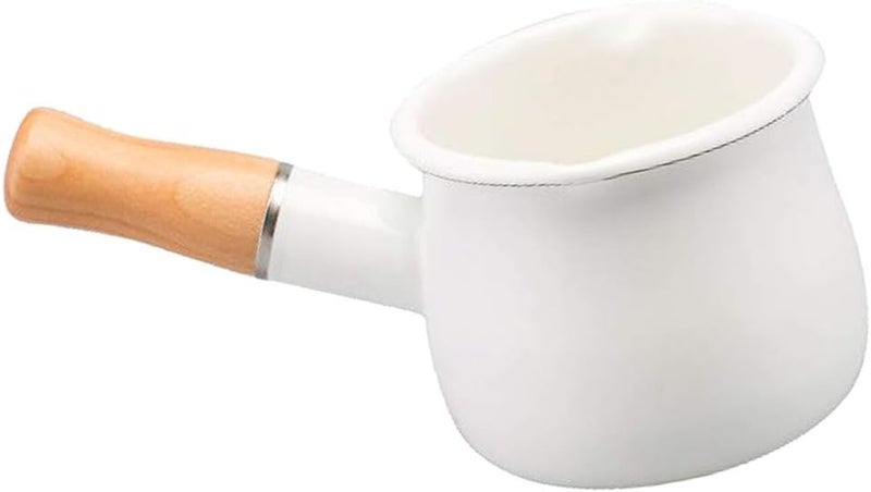 klarako Mini Chocolate Milk Pan Non Stick Small Enamel Pan Chocolate Butter Sugar Melting Pot Coffee Warmer Kitchen Cookware, 10cm  White, 10cm - Image 1