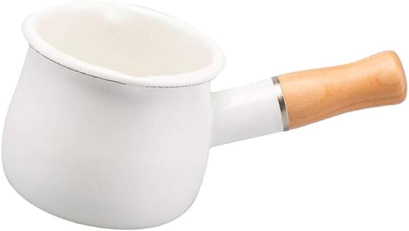 klarako Mini Chocolate Milk Pan Non Stick Small Enamel Pan Chocolate Butter Sugar Melting Pot Coffee Warmer Kitchen Cookware, 10cm  White, 10cm - Image 4
