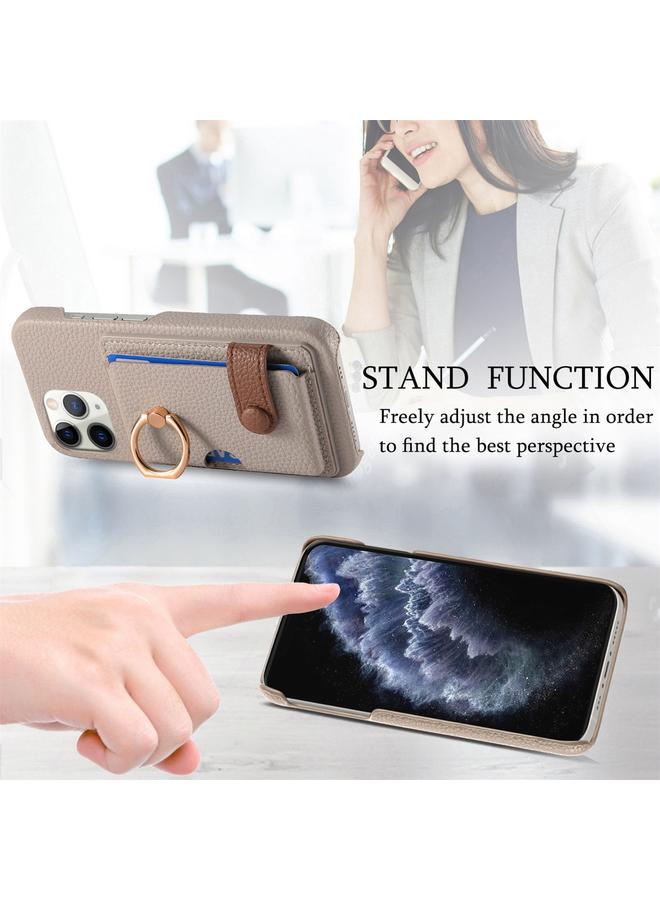 erorex Case For iPhone 11 Pro Max Litchi Leather Oil Edge Ring Card Back Phone Case - Image 5