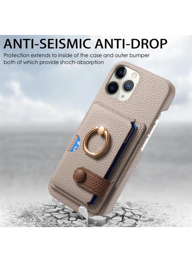 erorex Case For iPhone 11 Pro Max Litchi Leather Oil Edge Ring Card Back Phone Case - Image 2