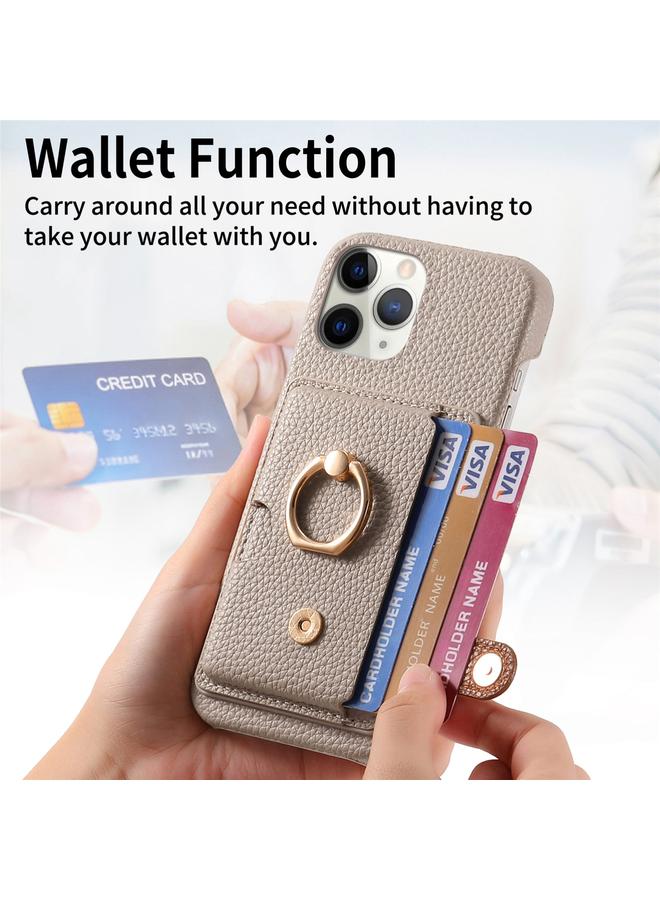 erorex Case For iPhone 11 Pro Max Litchi Leather Oil Edge Ring Card Back Phone Case - Image 4