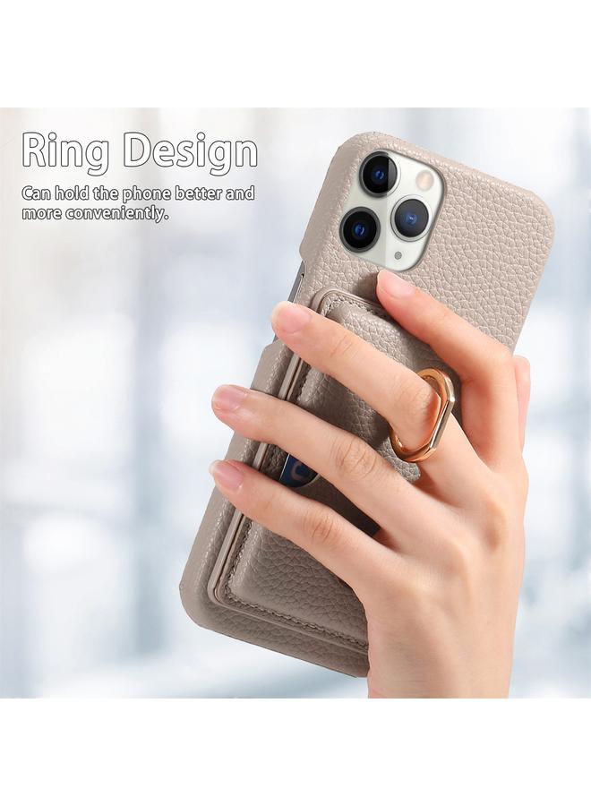 erorex Case For iPhone 11 Pro Max Litchi Leather Oil Edge Ring Card Back Phone Case - Image 3