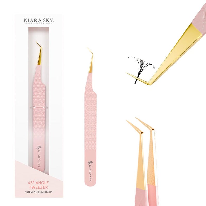 KIARA SKY LASH Tweezer for Eyelash Extensions Precision Fiber Tip Grip Volume Mega Volume and Lash Removal Fills Comfortable Ergonomic Design Pink and Gold 45 ANGLE TWEEZER - Image 2