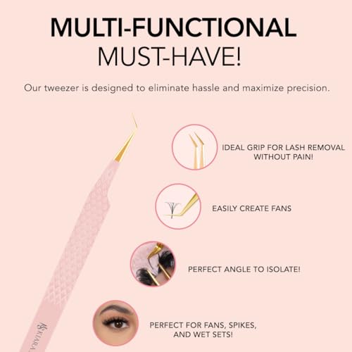 KIARA SKY LASH Tweezer for Eyelash Extensions Precision Fiber Tip Grip Volume Mega Volume and Lash Removal Fills Comfortable Ergonomic Design Pink and Gold 45 ANGLE TWEEZER - Image 3