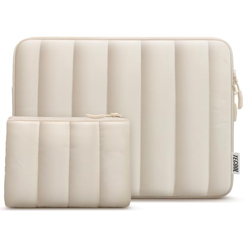 TECOOL Puffy Laptop Case 16 inch,Laptop Sleeve 16 inch for 16 inch Notebook MacBook Pro 16" Lenovo Thinkpad HP Acer Asus Dell Chromebook,Protective Waterproof 16 Inch Sleeve with Small Case,Beige - Image 1