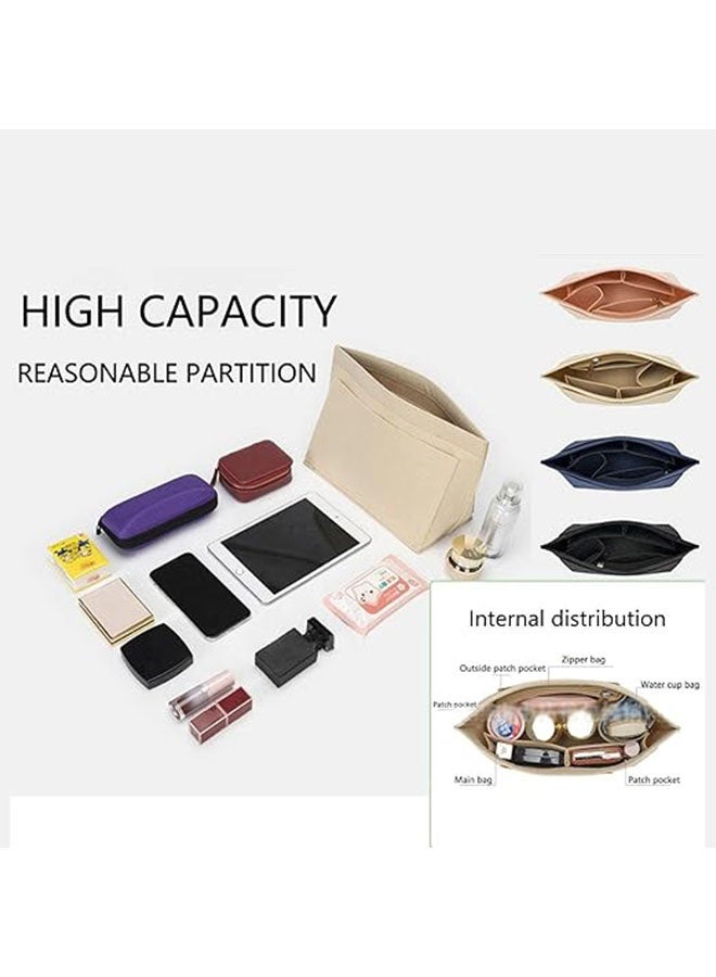 Tote Bag Organizer, Folding Tote Bag Insert, Large Multi Pocket Felt Bag Organizer with Zipper, Handbag Base Shaper for Handbag Purse Travel Bags, Classify and Organize Items, Dark Blue - Image 3