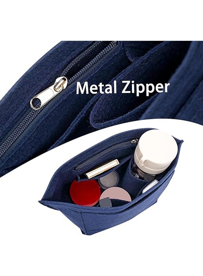 Tote Bag Organizer, Folding Tote Bag Insert, Large Multi Pocket Felt Bag Organizer with Zipper, Handbag Base Shaper for Handbag Purse Travel Bags, Classify and Organize Items, Dark Blue - Image 4