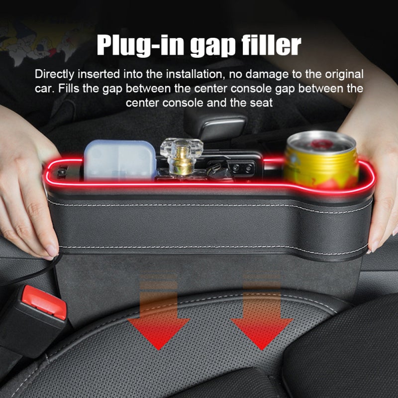 Car Seat Trough Filler Organizer with USB LED Lights, Cup Holder Car Storage Box with 2 Fast-Charging Port Interior Accessory - Image 5