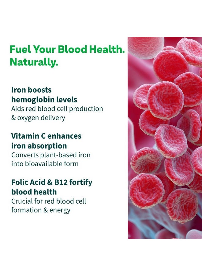 OZiva Iron Supplement with Folic Acid, Vitamin D3 & B12 | Supports hemoglobin, energy & immunity | For Men & Women - 60 Tablets - Image 4