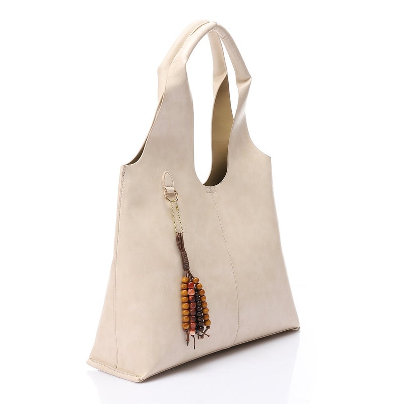 Mr.joe Tote Bag with Beaded Accessory  - Beige - Image 2
