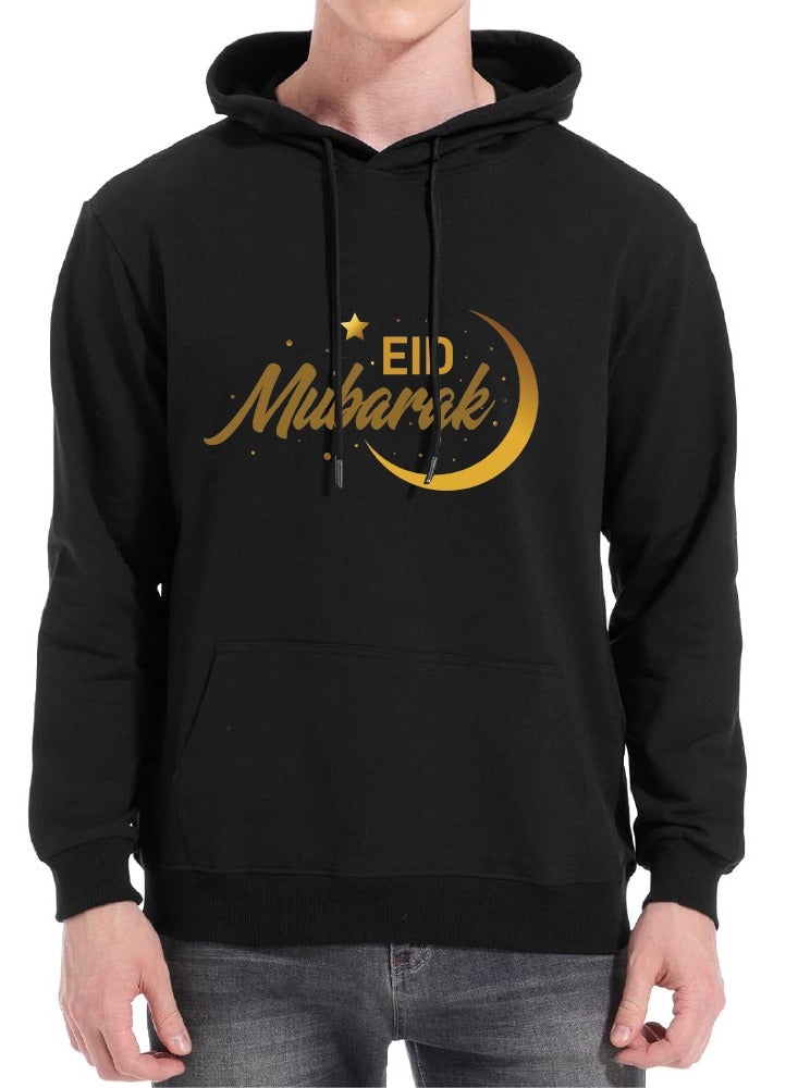 PRINTSHOP4ME Eid Mubarak Hoodie for Both Men and Women - Soft Cotton Pullover - Long Sleeve with Drawstring and Kangaroo Pockets - Perfect for Travel - Celebrate Eid in Style - Image 1