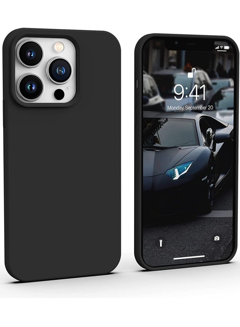 MUNTAQI iPhone 14 Pro Max Case Black (2022), Liquid Silicone Case Phone Cover Slim Protective, Soft Anti-Scratch Microfiber Lining, Pure Black Cool Fun Men Women [Shockproof], 6.7 inch - Image 1