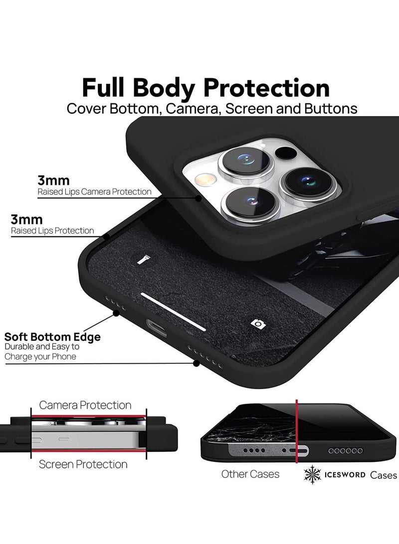 MUNTAQI iPhone 14 Pro Max Case Black (2022), Liquid Silicone Case Phone Cover Slim Protective, Soft Anti-Scratch Microfiber Lining, Pure Black Cool Fun Men Women [Shockproof], 6.7 inch - Image 3