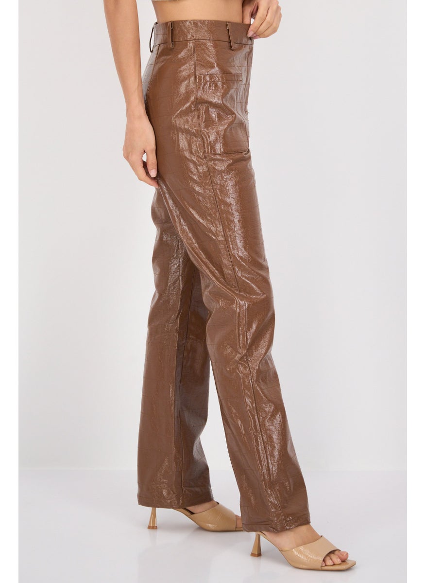 4th & Reckless - Women Regular Fit Solid Straight Pants, Brown - Image 1