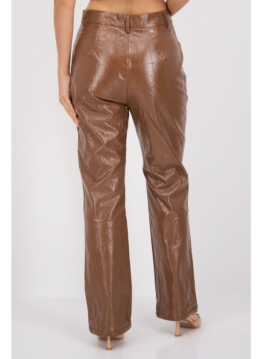 4th & Reckless - Women Regular Fit Solid Straight Pants, Brown - Image 1