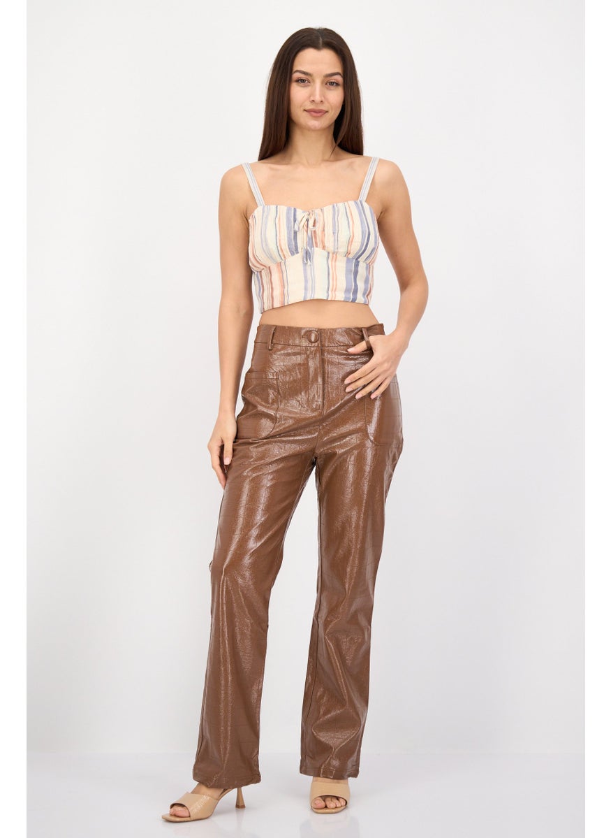 4th & Reckless - Women Regular Fit Solid Straight Pants, Brown - Image 1