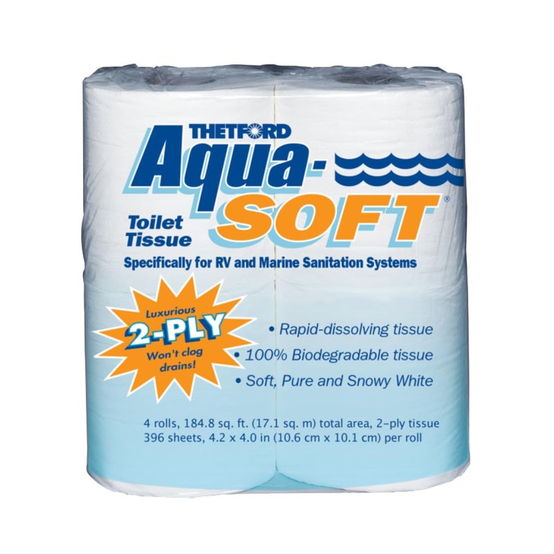 Thetford Aqua-Soft Toilet Tissue - Toilet Paper for RV and marine - 2-ply - Thetford 03300 (Pack of 4 rolls) , White - Image 1
