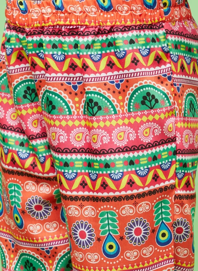 AKS Printed Silk Blend Top and Trousers Set for Girls