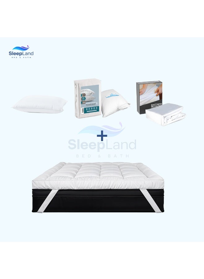 سليب لاند كج النوم الفندقي – لباد 200×160 سم + واقي مرتبة + طقم واقي مخدة + مخدتين فندقية - Image 1