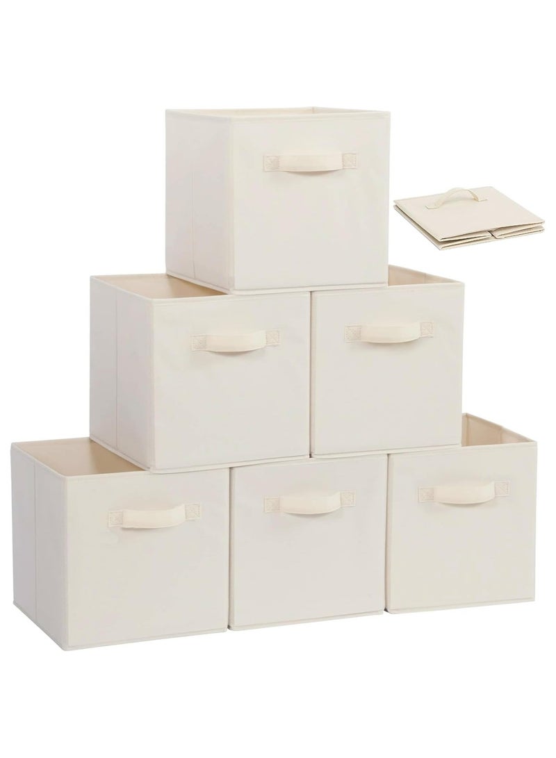 Beauenty 6 Pack storage bins, Collapsible Fabric Storage Cubes Organizer with Handles, Durable Storage Bins for Closet, Shelves, Offices, Toys(28*28*28cm,beige) - Image 1
