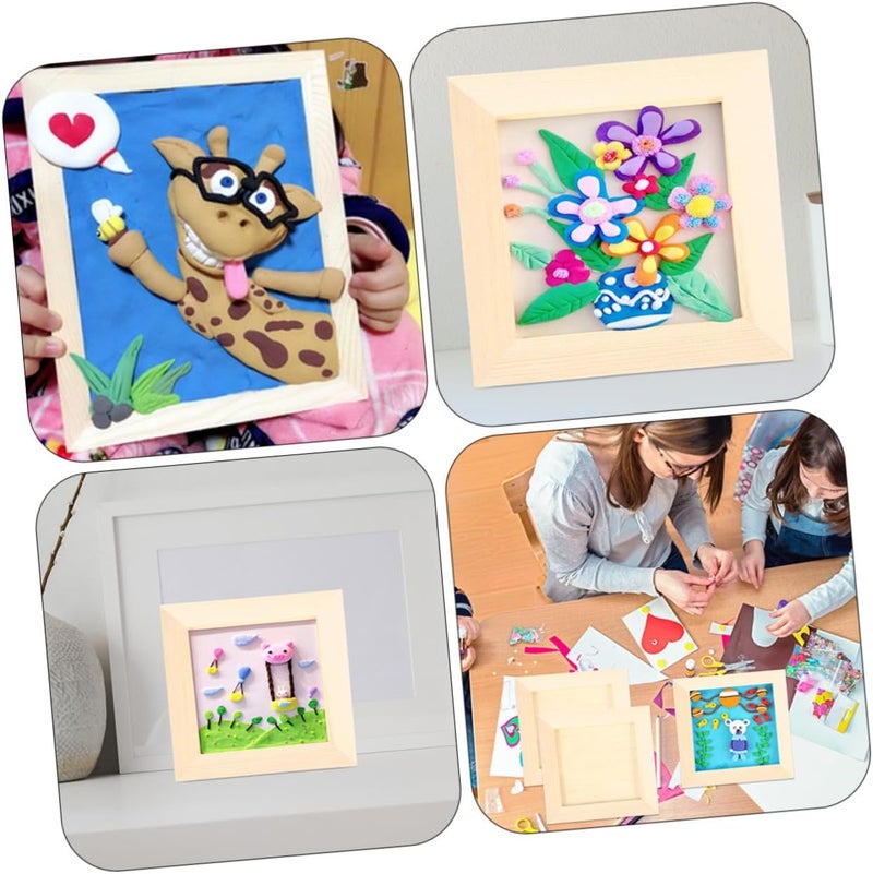 إطارات صور طينية DIY مقاس 12×12 سم، إطارات فنية خشبية لأعمال الرسم للأطفال، مجموعة من 5 قطع، خشب صنوبر غير مكتمل لعرض الأعمال الفنية للأطفال - Image 3