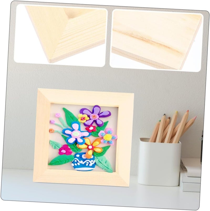 إطارات صور طينية DIY مقاس 12×12 سم، إطارات فنية خشبية لأعمال الرسم للأطفال، مجموعة من 5 قطع، خشب صنوبر غير مكتمل لعرض الأعمال الفنية للأطفال - Image 5