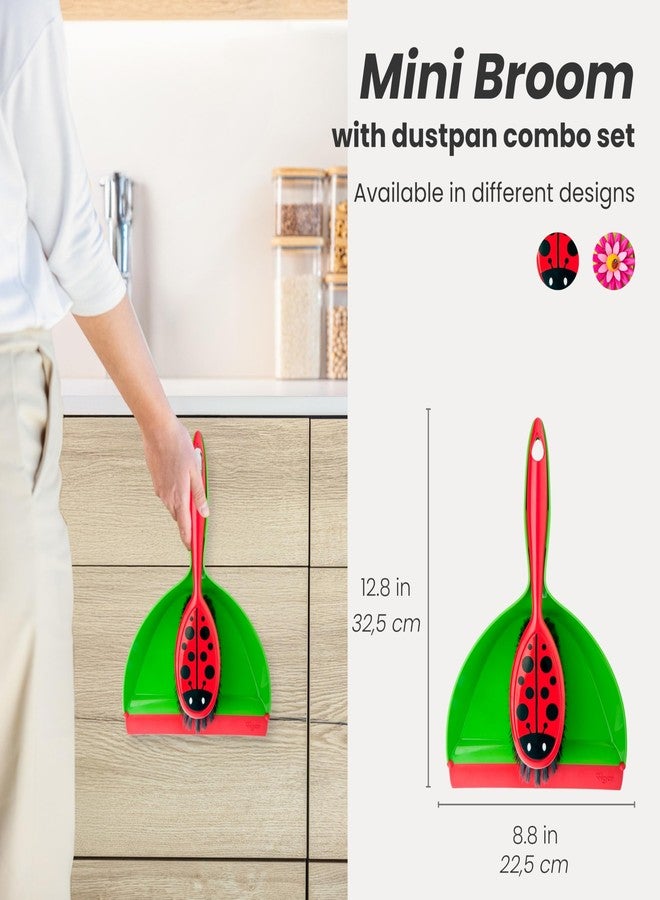 Vigar Ladybug Dust Pan and Brush Handy Set, 12-3/4-Inches, Green, Red, Black - Image 2
