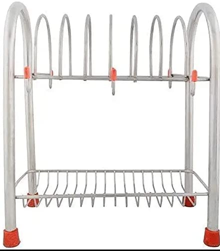LA NEELJA Stainless Steel 2 Layer Kitchen Dish Rack Plate Cutlery StandKitchen Utensil Storage Rack Cup and Saucer StandHolder for 6 Cups 6 Plates Coffee Mug Holder Tea Cup Holder Sliver