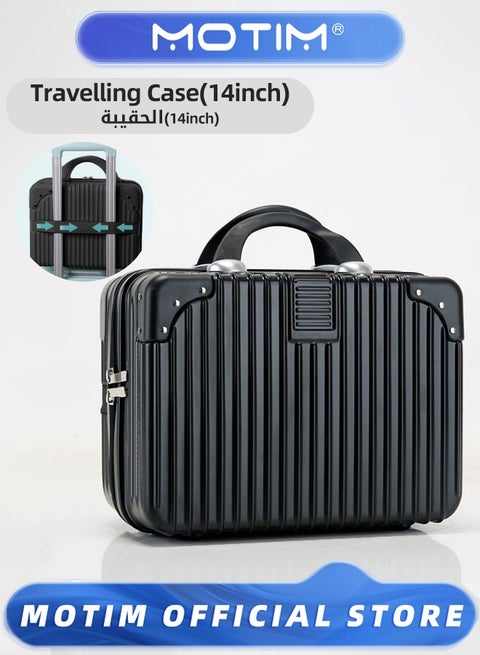 14 INCH Mini Suitcase Travel Portable Storage Bag Waterproof ABS Hard Shell Carry-On Case with Elastic Strap and Zipper to Hang on Carry-On Luggage