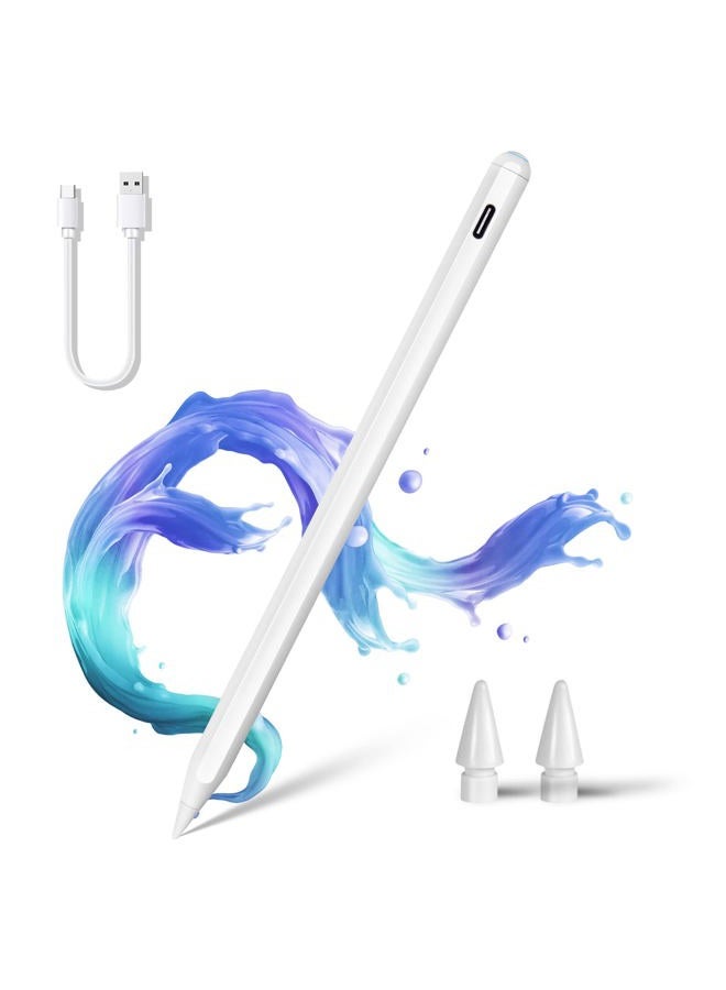 EVACH قلم آيباد A16 مع شحن سريع، حساسية ميل مثالية ودعم رفض راحة اليد لقلم آيباد A16 الجيل 11/10/9/8، أبيض - Image 1