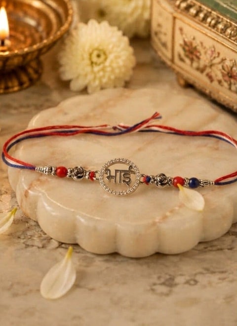 Kannan Premium Handcrafted 925 Silver Bhai Design Rakhi- 41 cm