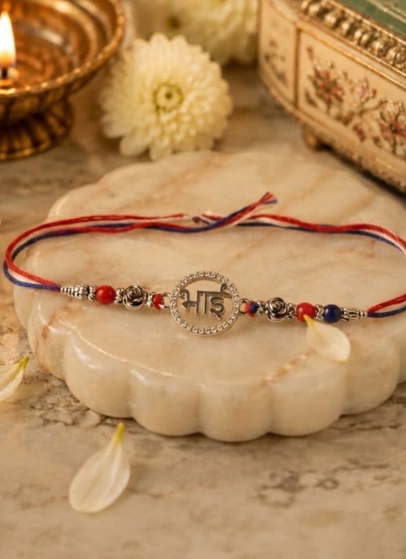 Kannan Jewels Kannan Premium Handcrafted 925 Silver Bhai Design Rakhi- 41 cm - Image 1