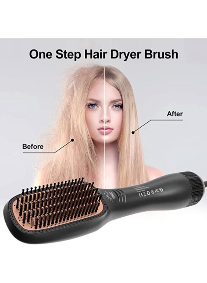 SHOPI 3 In 1 Professional Hair Dryer Brush Negative Ion Blow Dryer Straightening Brush Hot Air Styling Comb Electric Hair Straightener Styler (GOLD) - Image 5