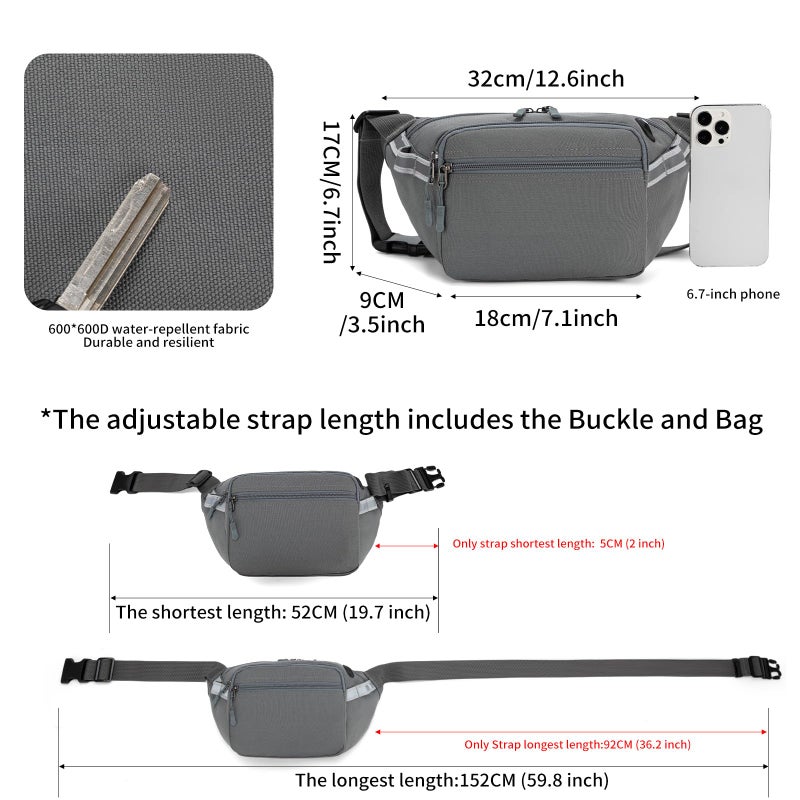 RFID Blocking Waist Pack for Men and Women, 5-Pocket Crossbody Hip Bag with Adjustable Strap - Image 3