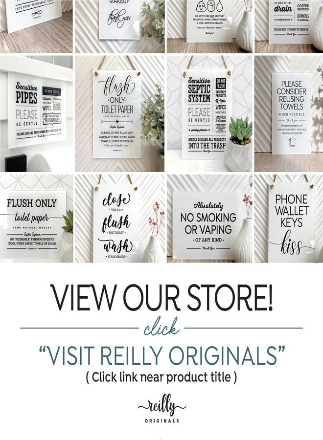 Reilly Originals لافتة حمام من ريلي أوريجينالز مقاس 3.5 × 5 بوصة، مكتوب عليها "ممنوع رمي النفايات في المرحاض" ~ جاهزة للصق ~ تشطيب فاخر، متينة - Image 5