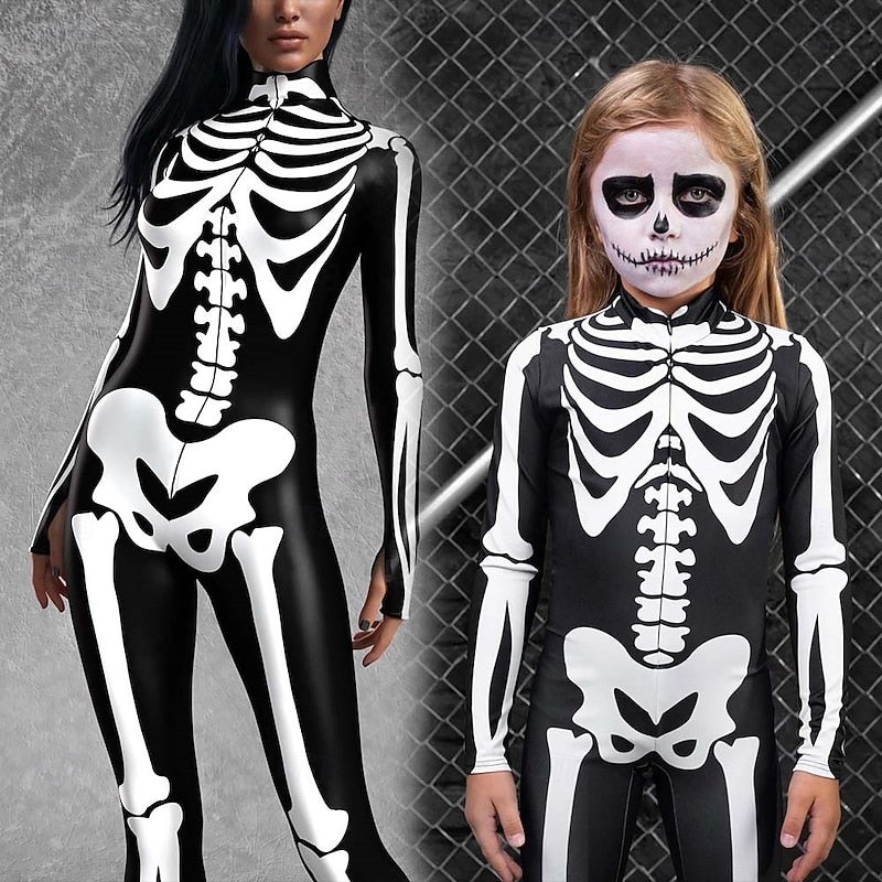 Y&D Skull Skeleton Bodysuit Halloween Group Couples Costumes Full Body Catsuit Scary Costume Men's Women's Boys' Kid's Adults' Performance Party Club Halloween Carnival Day of the Dead Easy - Image 2