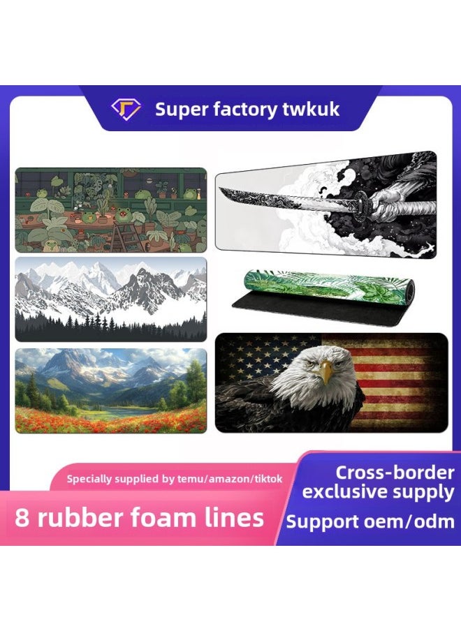 Generic - Temu Specially For Non-slip Mouse Pad Thickened Lock Edge Natural Rubber Large Computer Keyboard Office Desk Mat-Color:300*600*2mm-Pattern:J-243 - Image 1