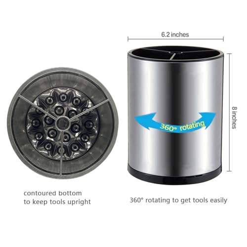 WSKC Stainless Steel Rotating Utensil Holder, 6.2L X 6.2W X 8H - Image 2