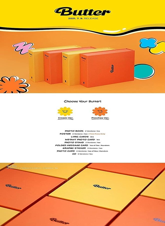 كاكاو KAKAO BTS - مجموعة أقراص مضغوطة من Butter + كتاب صور + بطاقات صور + ملصق مطوي + مجموعة بطاقات صور إضافية (إصدار Peaches) (KTMCD0882) - Image 4