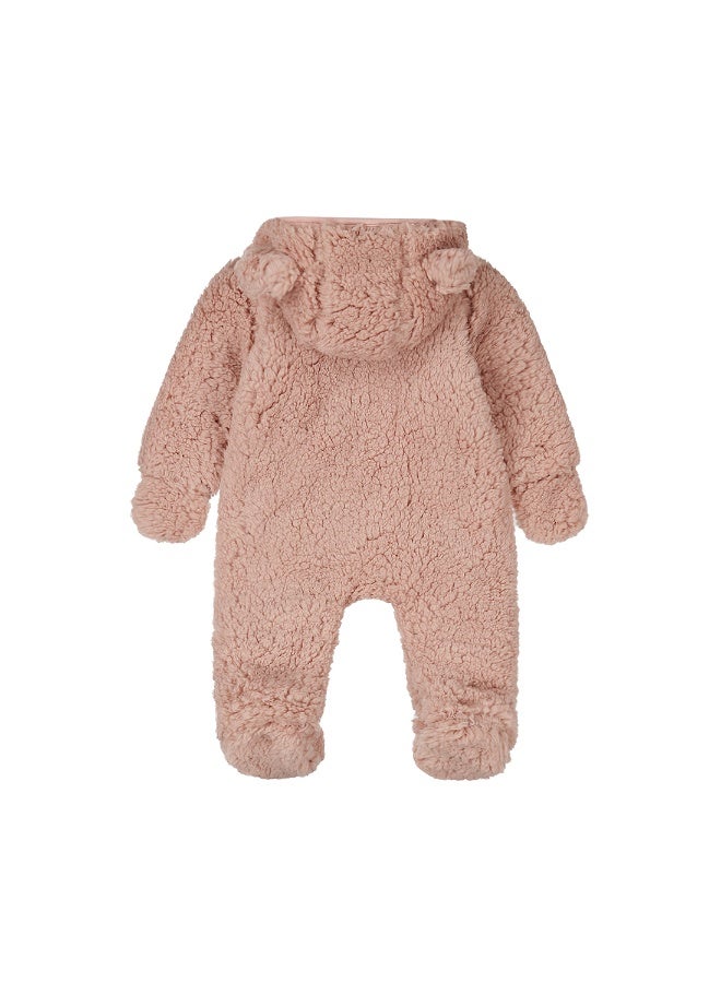 Dirkje girls' baby teddy snowsuit soft pink hood - Image 2