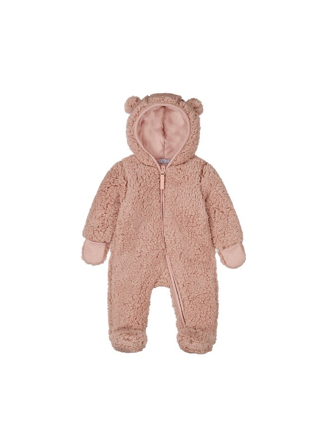 Dirkje girls' baby teddy snowsuit soft pink hood - Image 1