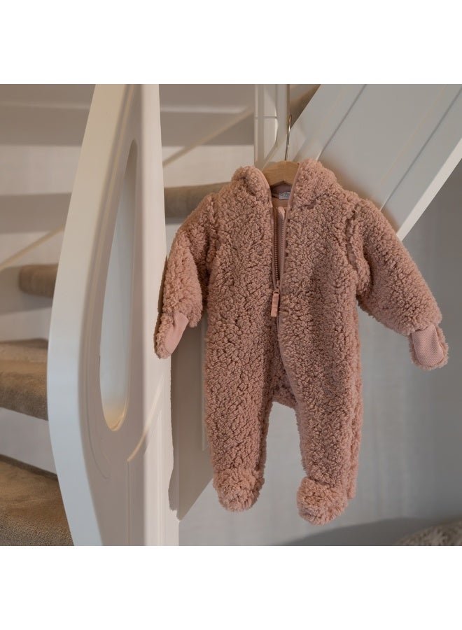 Dirkje girls' baby teddy snowsuit soft pink hood - Image 5