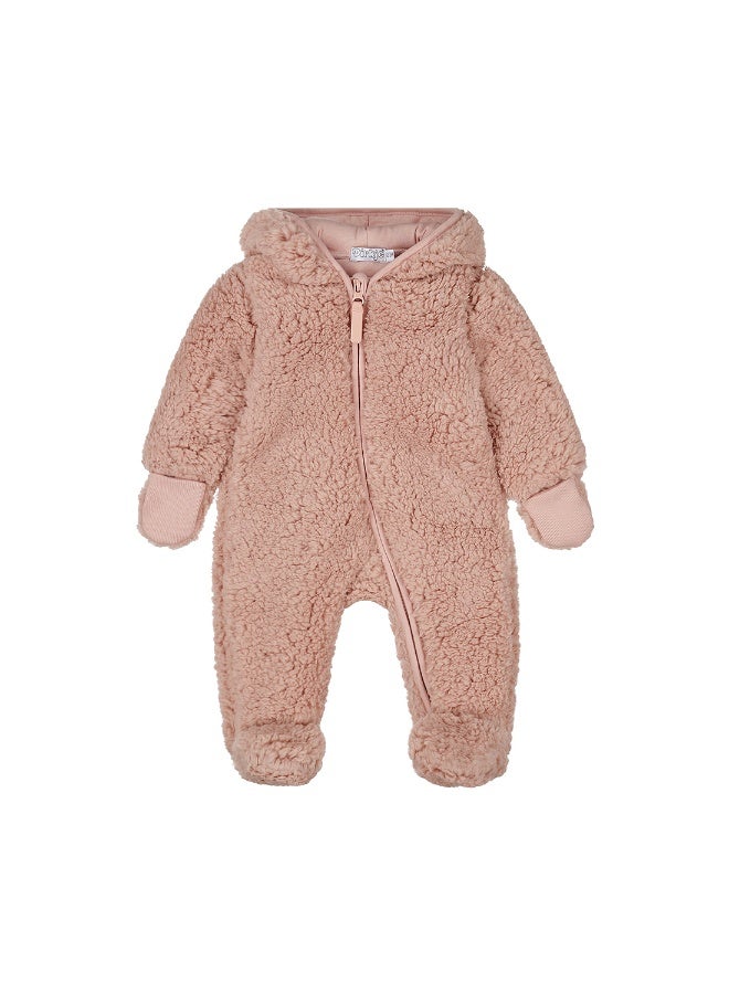 Dirkje girls' baby teddy snowsuit soft pink hood - Image 3