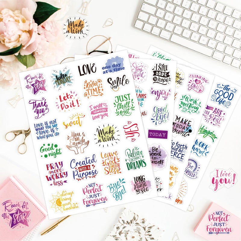Yoksas 96Pcs Colorful Inspirational Phrase Quotes Stickers - Waterproof Clear Motivational Positive Stickers for Scrapbooking,Journaling,Planner, Calendar,Tumbler - Image 5