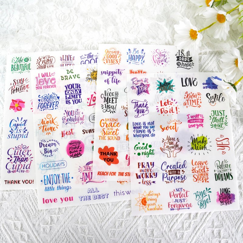 Yoksas 96Pcs Colorful Inspirational Phrase Quotes Stickers - Waterproof Clear Motivational Positive Stickers for Scrapbooking,Journaling,Planner, Calendar,Tumbler - Image 1