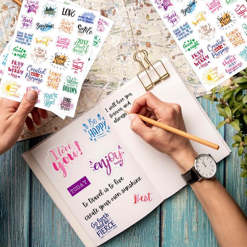 Yoksas 96Pcs Colorful Inspirational Phrase Quotes Stickers - Waterproof Clear Motivational Positive Stickers for Scrapbooking,Journaling,Planner, Calendar,Tumbler - Image 4